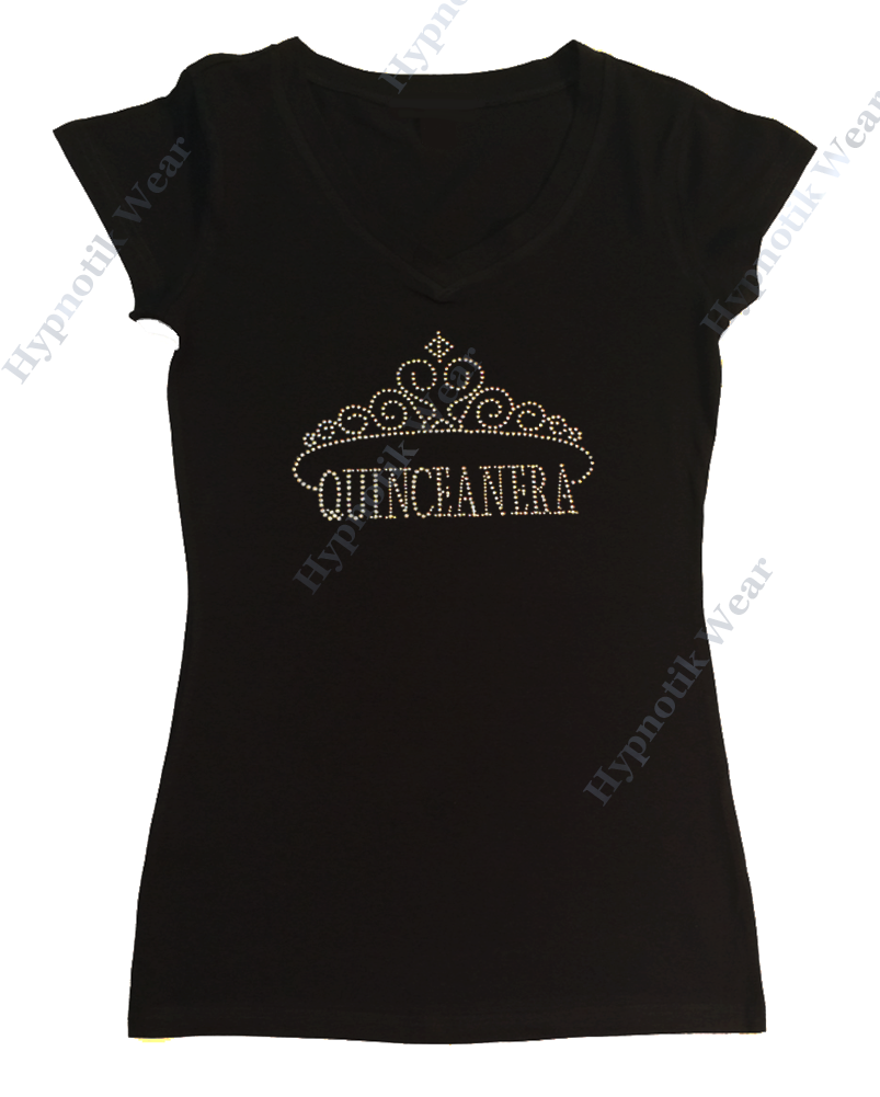 Womens T-shirt with Quinceanera Tiara in Rhinestones