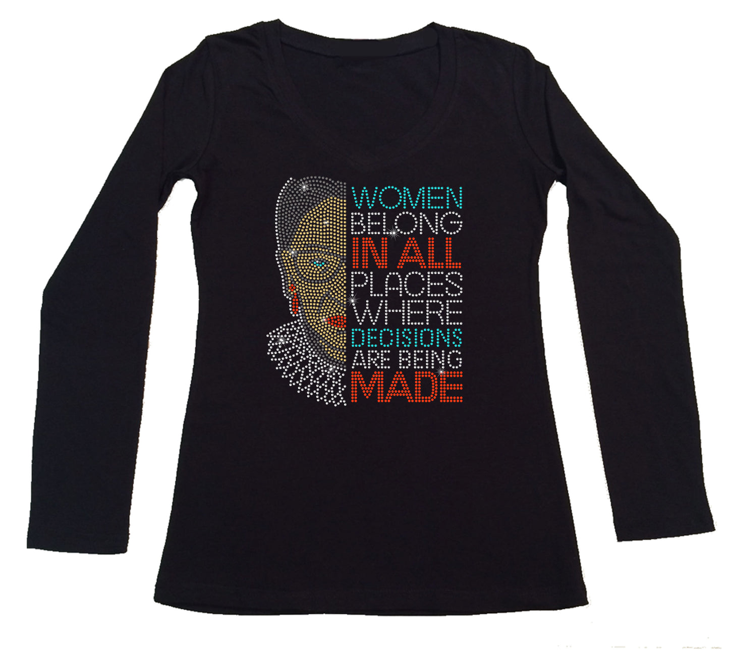 Womens T-shirt with RBG in Rhinestones