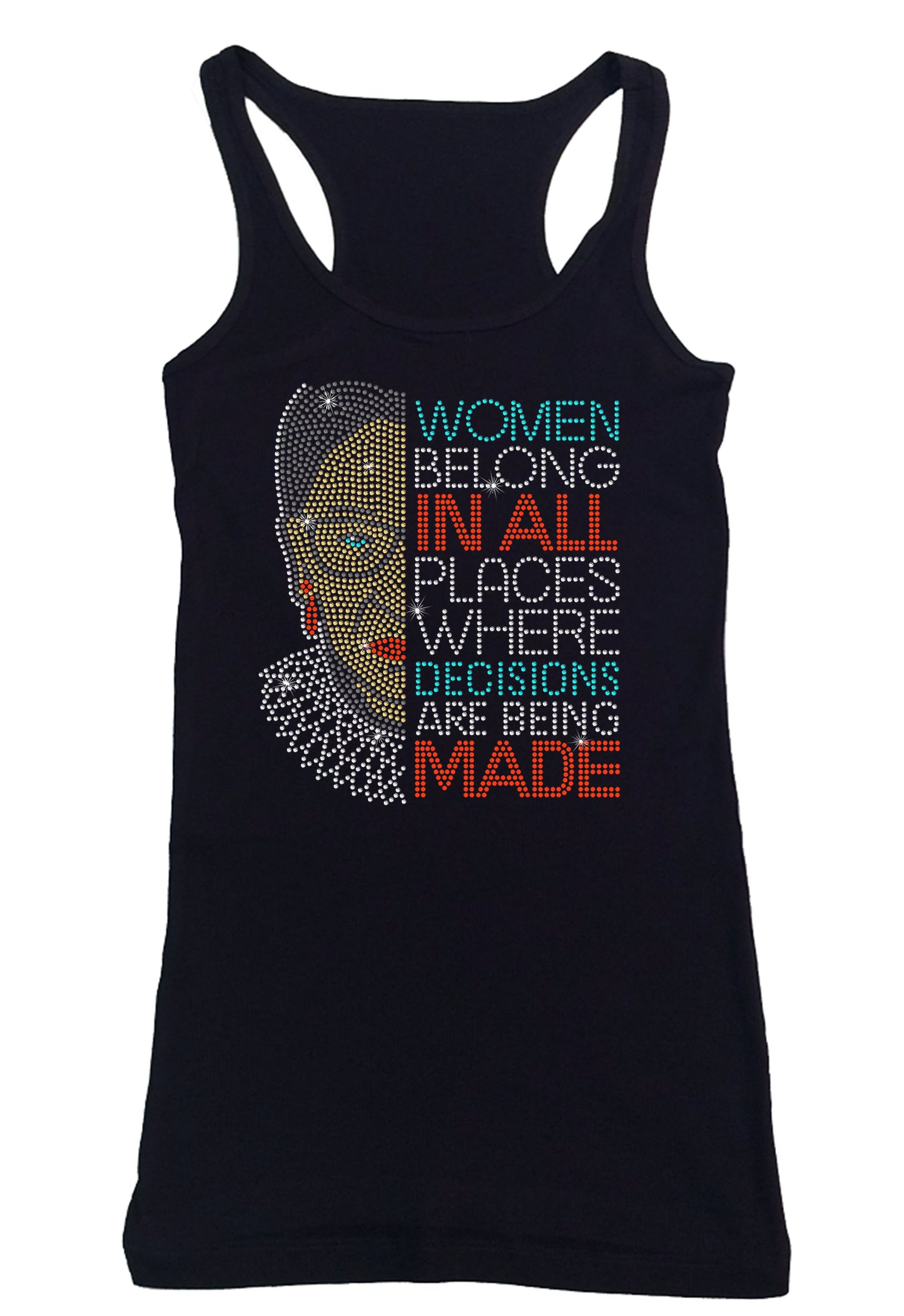 Womens T-shirt with RBG in Rhinestones