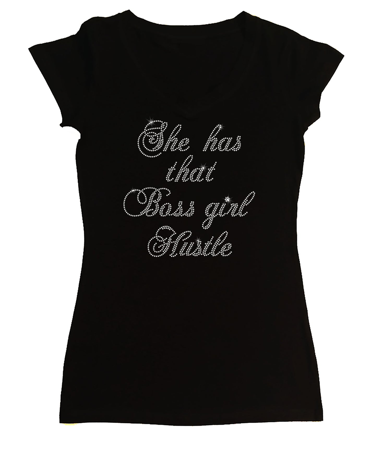 Women's Rhinestone Fitted Tight Snug Shirt She has That Girl Boss Hustle - Boss Shirt