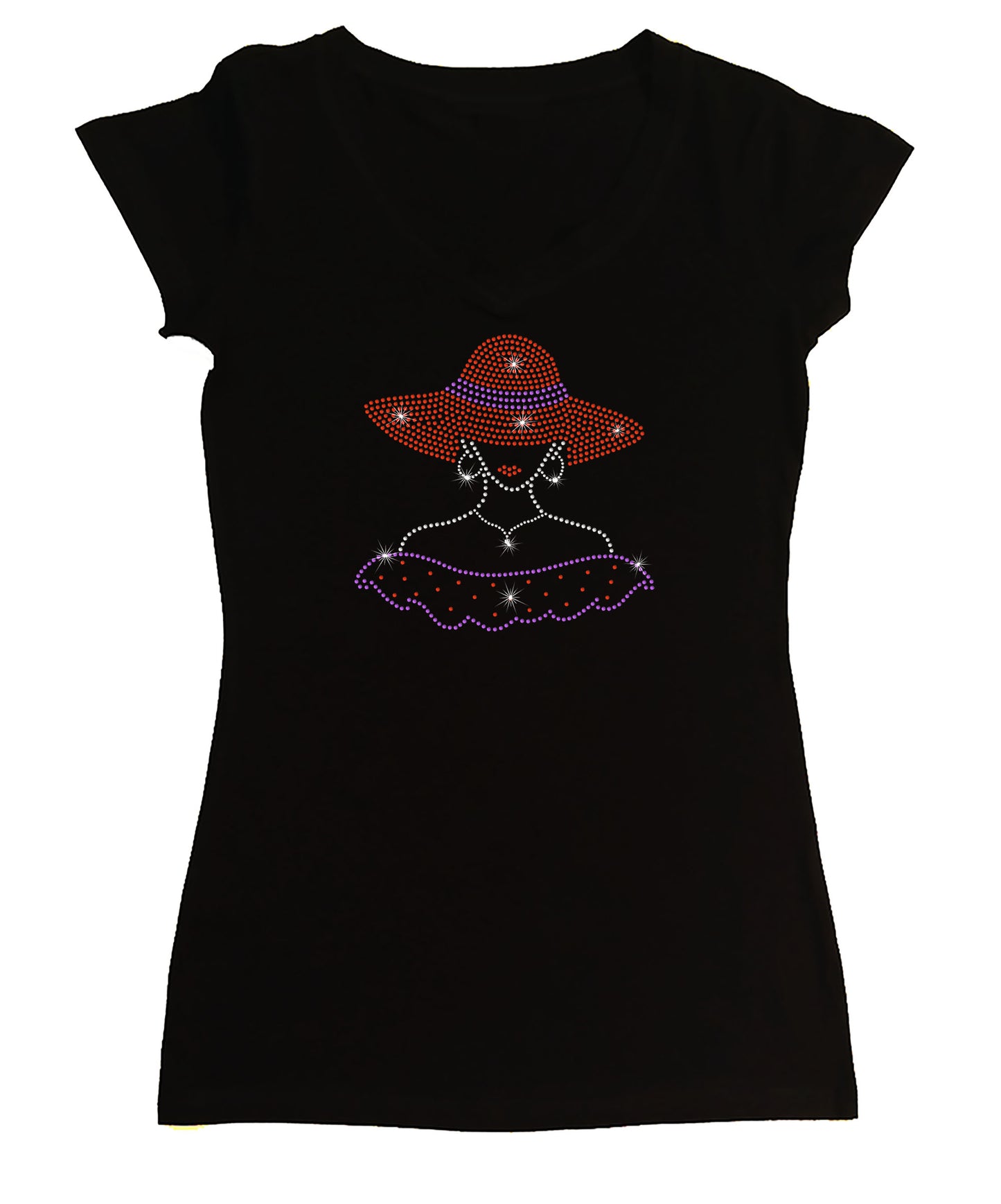Women's Rhinestone Fitted Tight Snug Red Hat Lady with Purple Accents