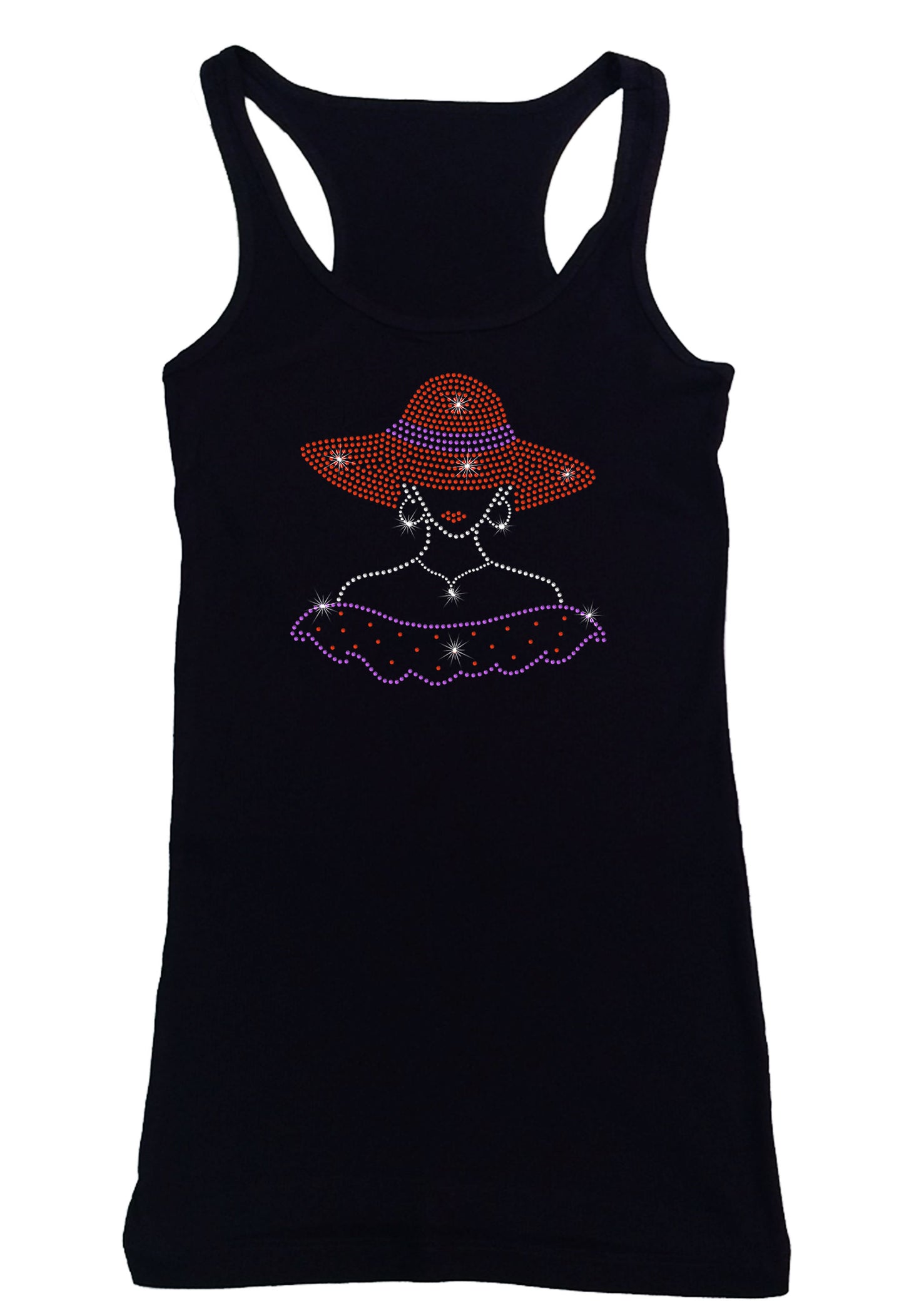 Women's Rhinestone Fitted Tight Snug Red Hat Lady with Purple Accents