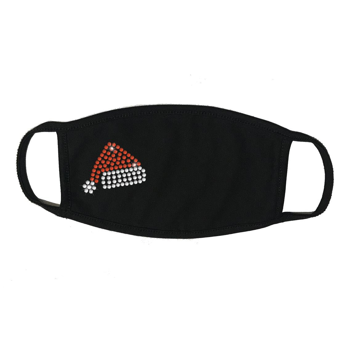 Rhinestone Embellished Black Face Mask with Red Santa Hat