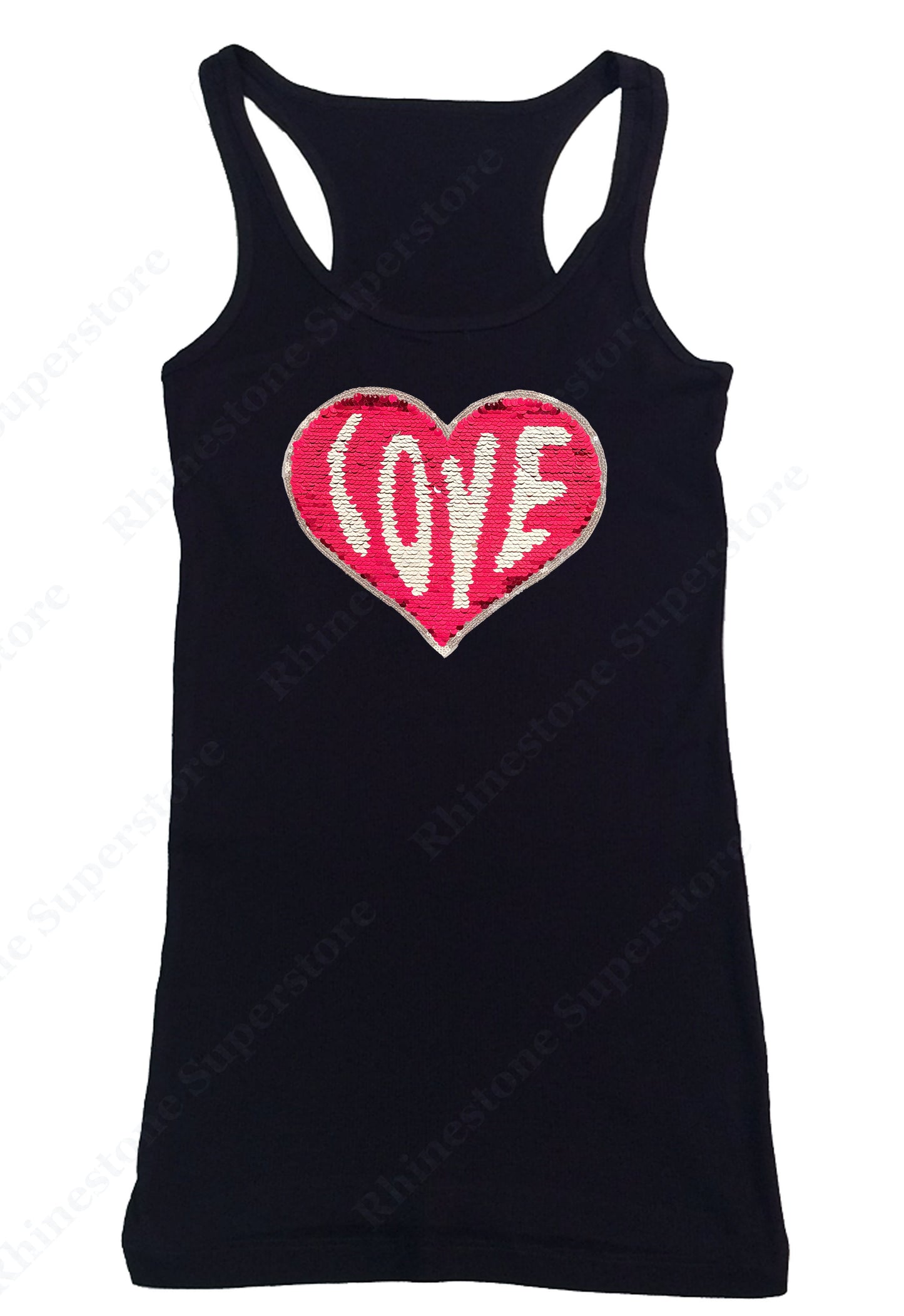 Womens T-shirt with Red Love Heart in 2 Sided Color Sequence