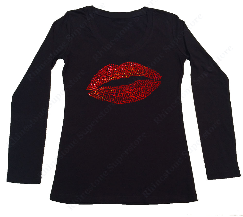 Womens T-shirt with Red Sexy Lips in Sequence