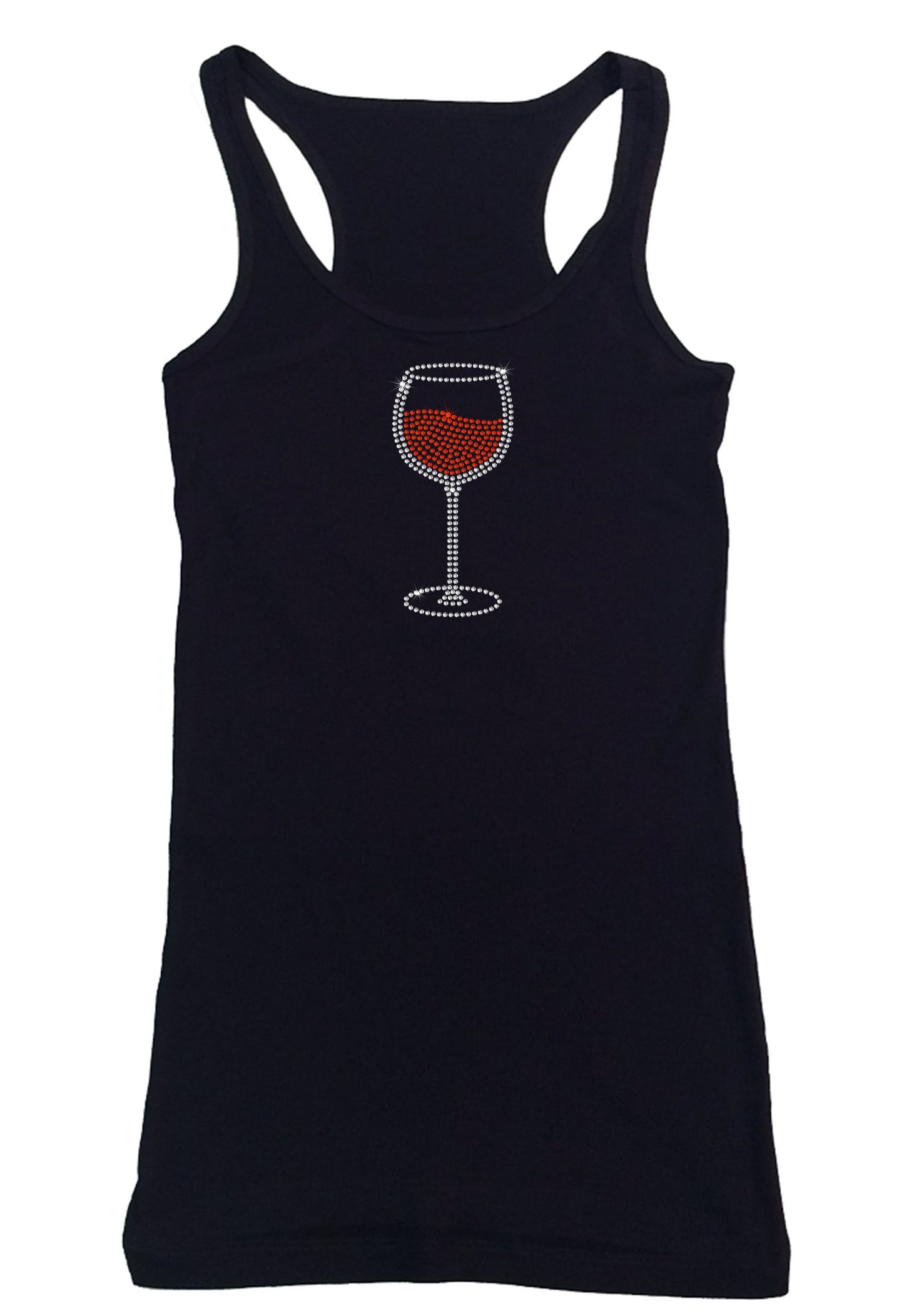 Womens T-shirt with Red Wine Glass in Rhinestones