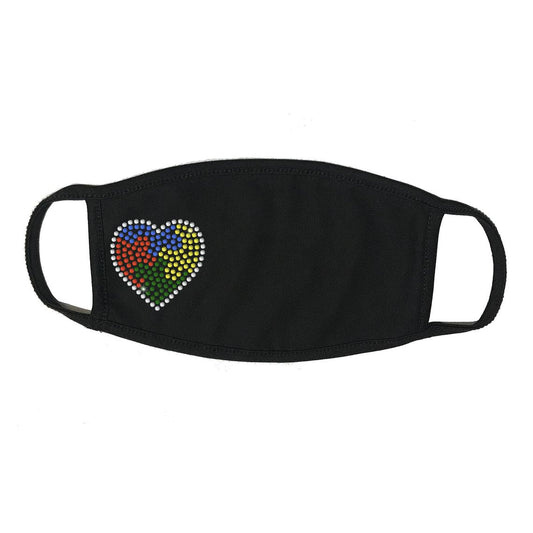 Rhinestone Embellished Face Mask with Autism Heart