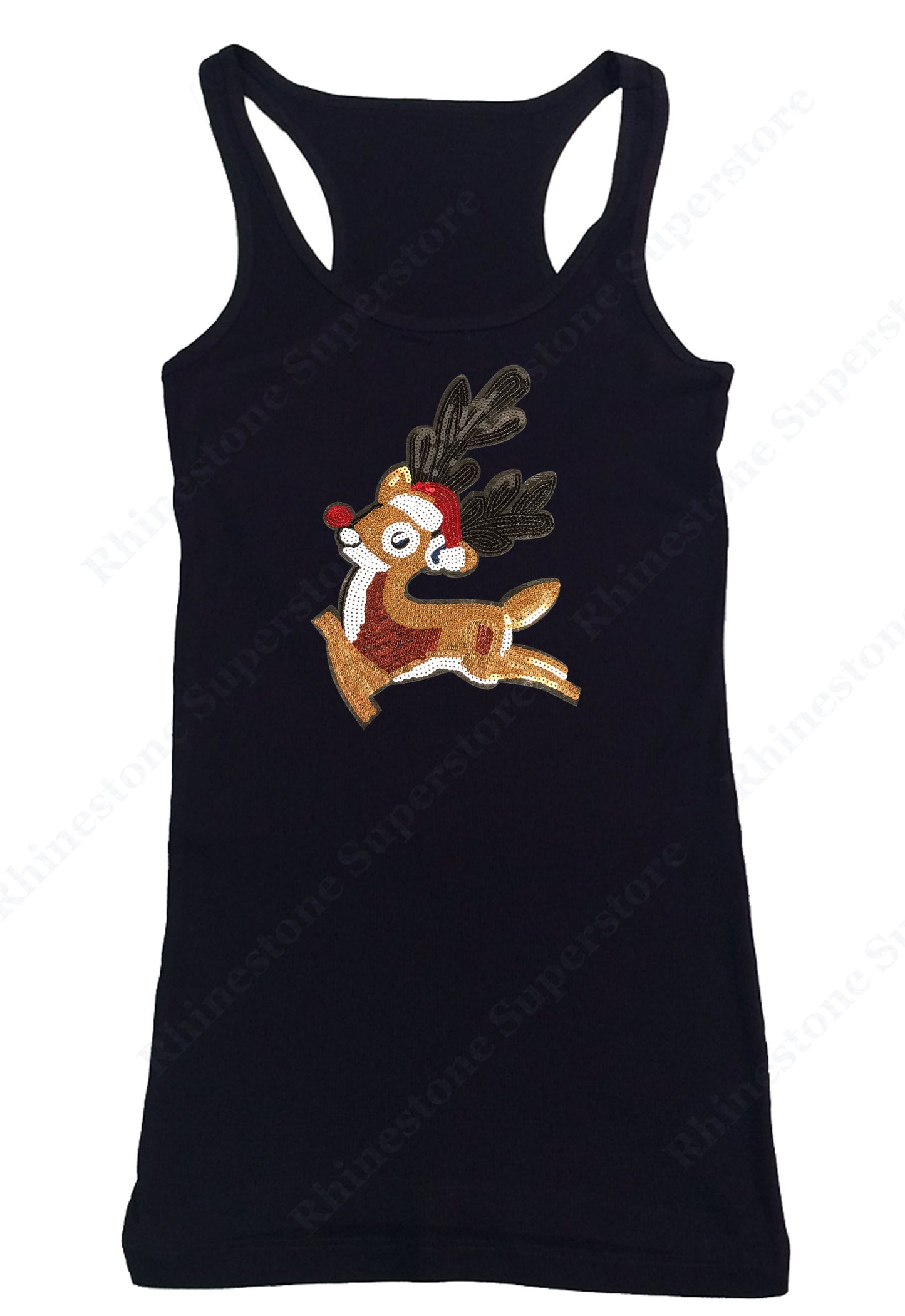Womens T-shirt with Rudolph The Red Nose Reindeer in Sequence