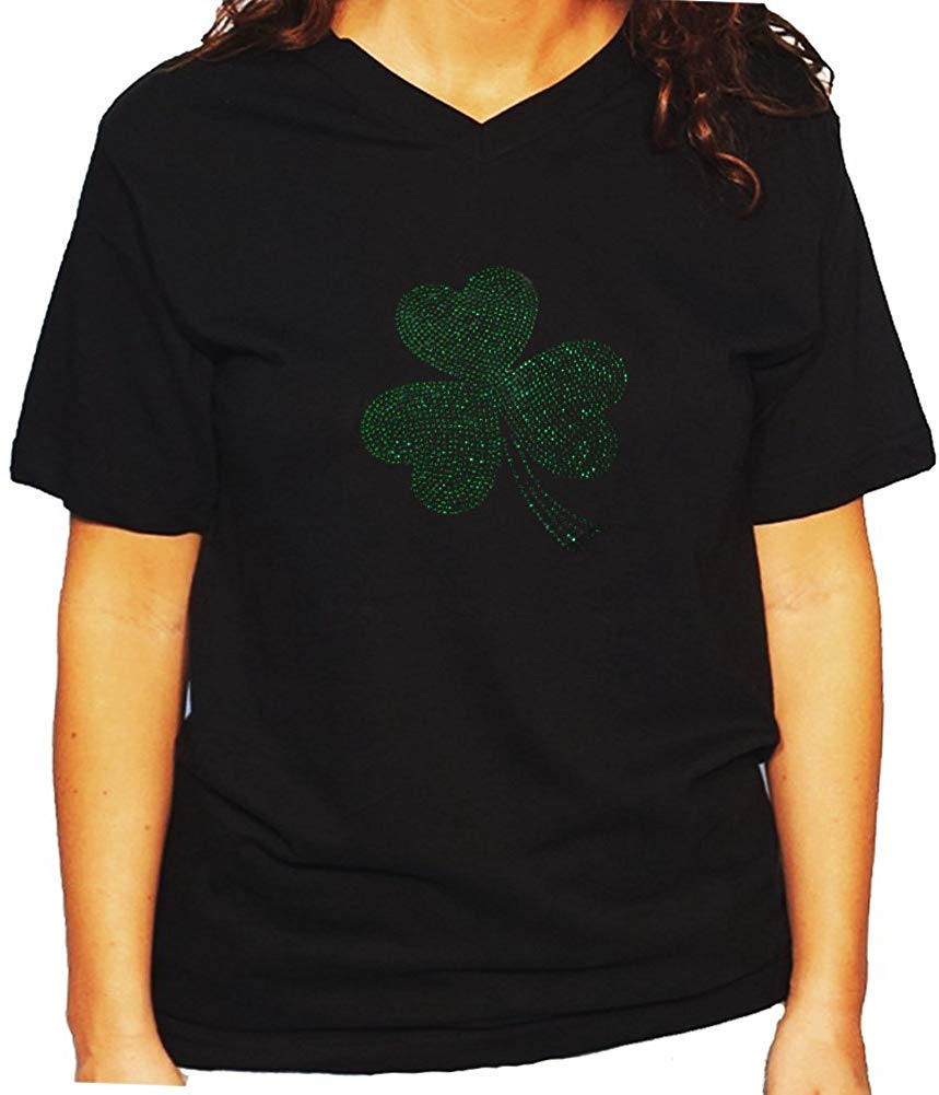 Women's / Unisex T-Shirt with ST. Patrick's Day Clover In Rhinestones