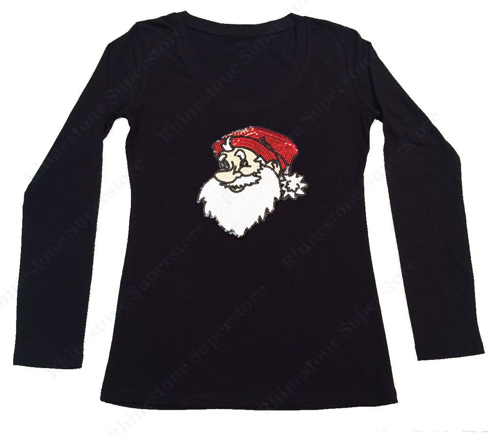 Womens T-shirt with Santa in Sequence