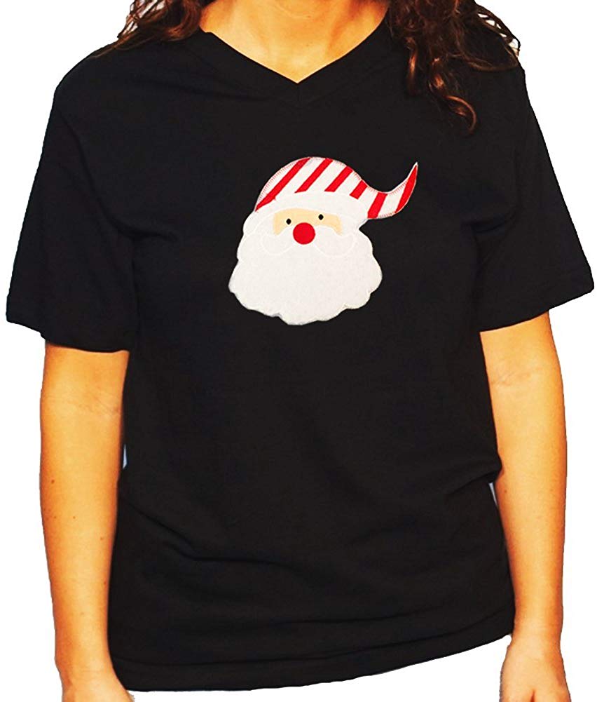 Women's / Unisex T-Shirt with Santa with Candy Cane Hat in Puff Material Patch