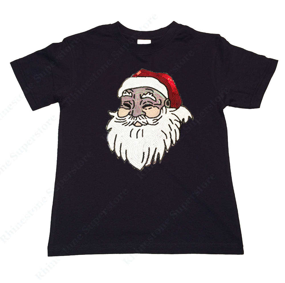 Girls Sequence T-Shirt " Santa with Hat " Size 3 to 14 Available
