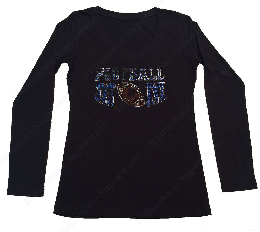 Womens T-shirt with Saphirre Football Mom in Rhinestones