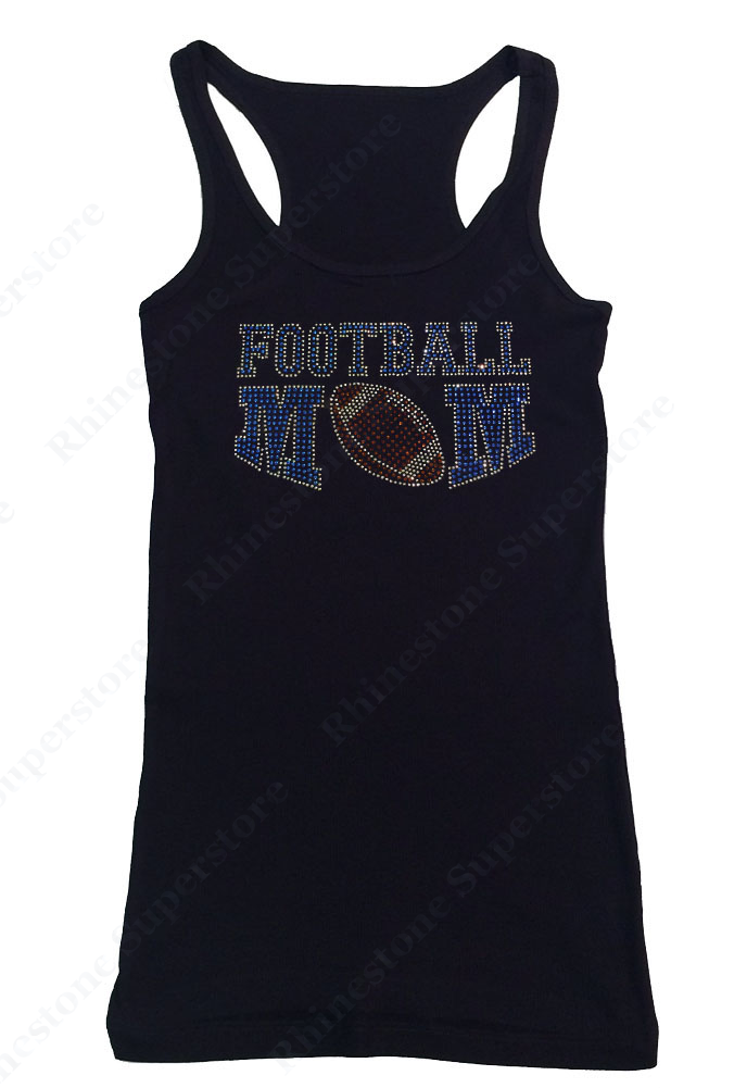 Womens T-shirt with Saphirre Football Mom in Rhinestones