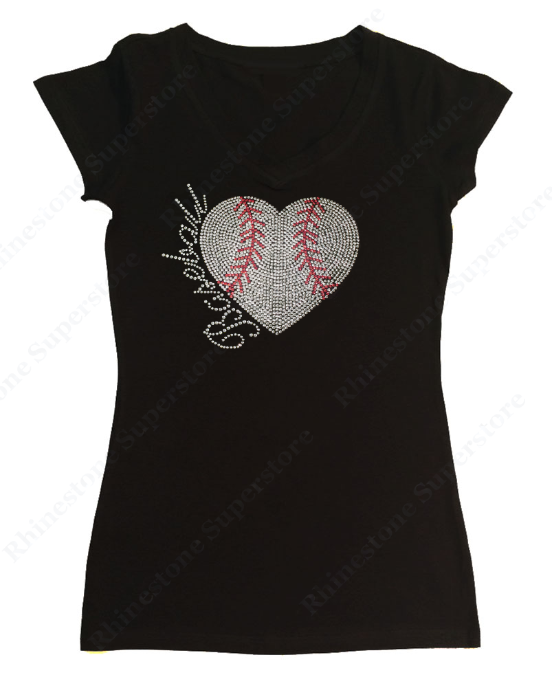 Womens T-shirt with Baseball Heart in Sequence