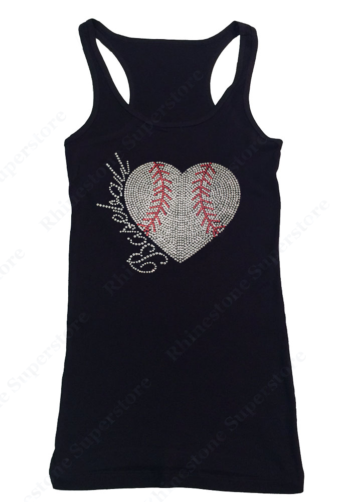 Womens T-shirt with Baseball Heart in Sequence