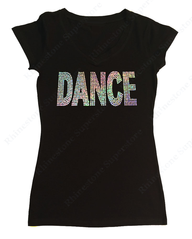 Womens T-shirt with Dance in Silver AB Sequence