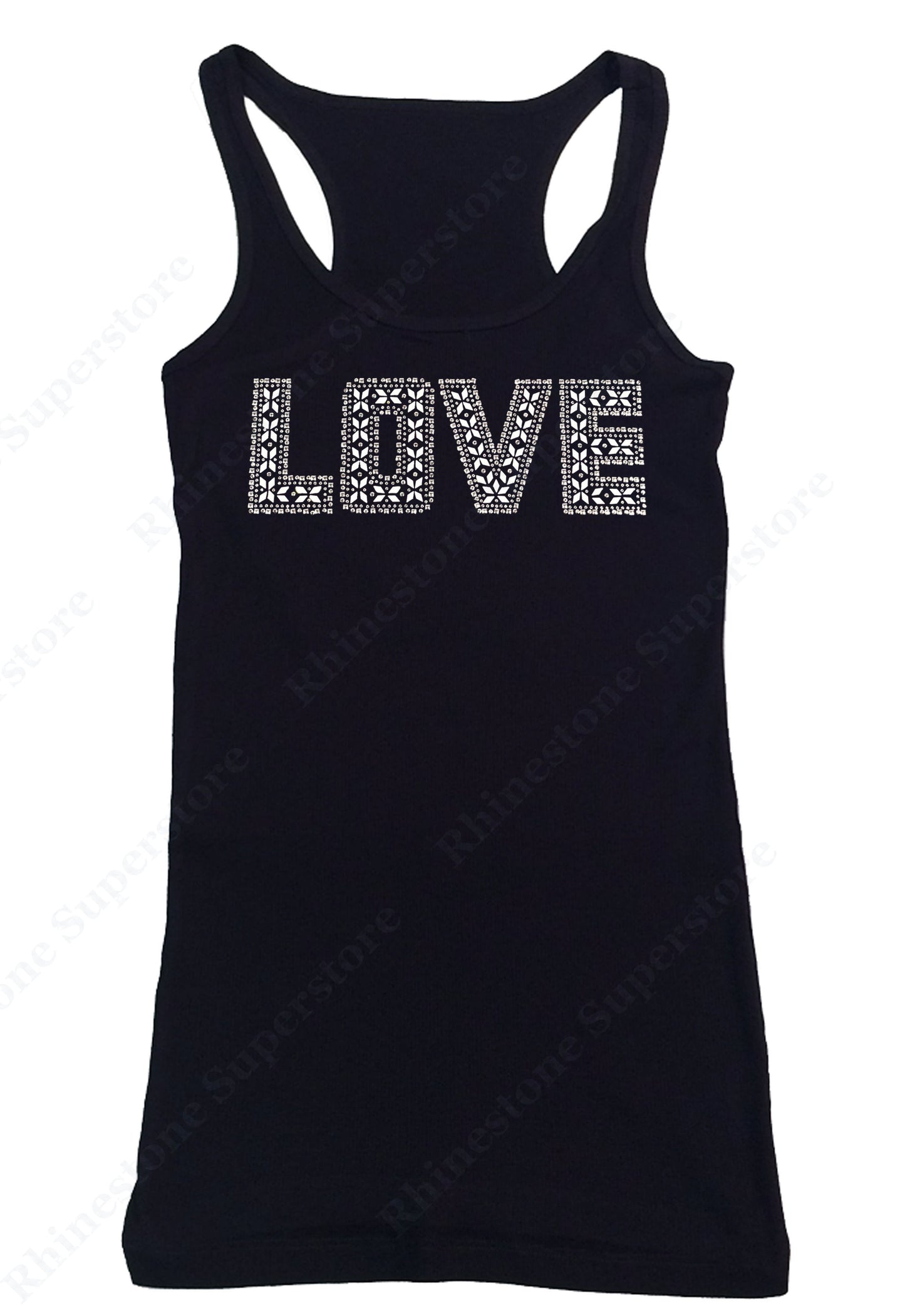 Womens T-shirt with Silver Love in Rhinestuds