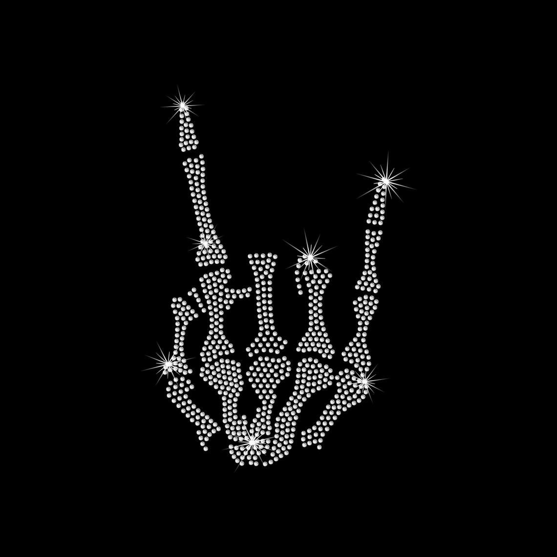 Skeleton Hand Rock On rhinestones transfer