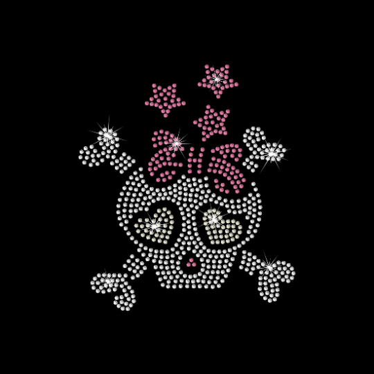 Rhinestone Transfer " Skull & Stars and Heart Eyes " Hotfix , Iron On, Bling, Trendy, DIY