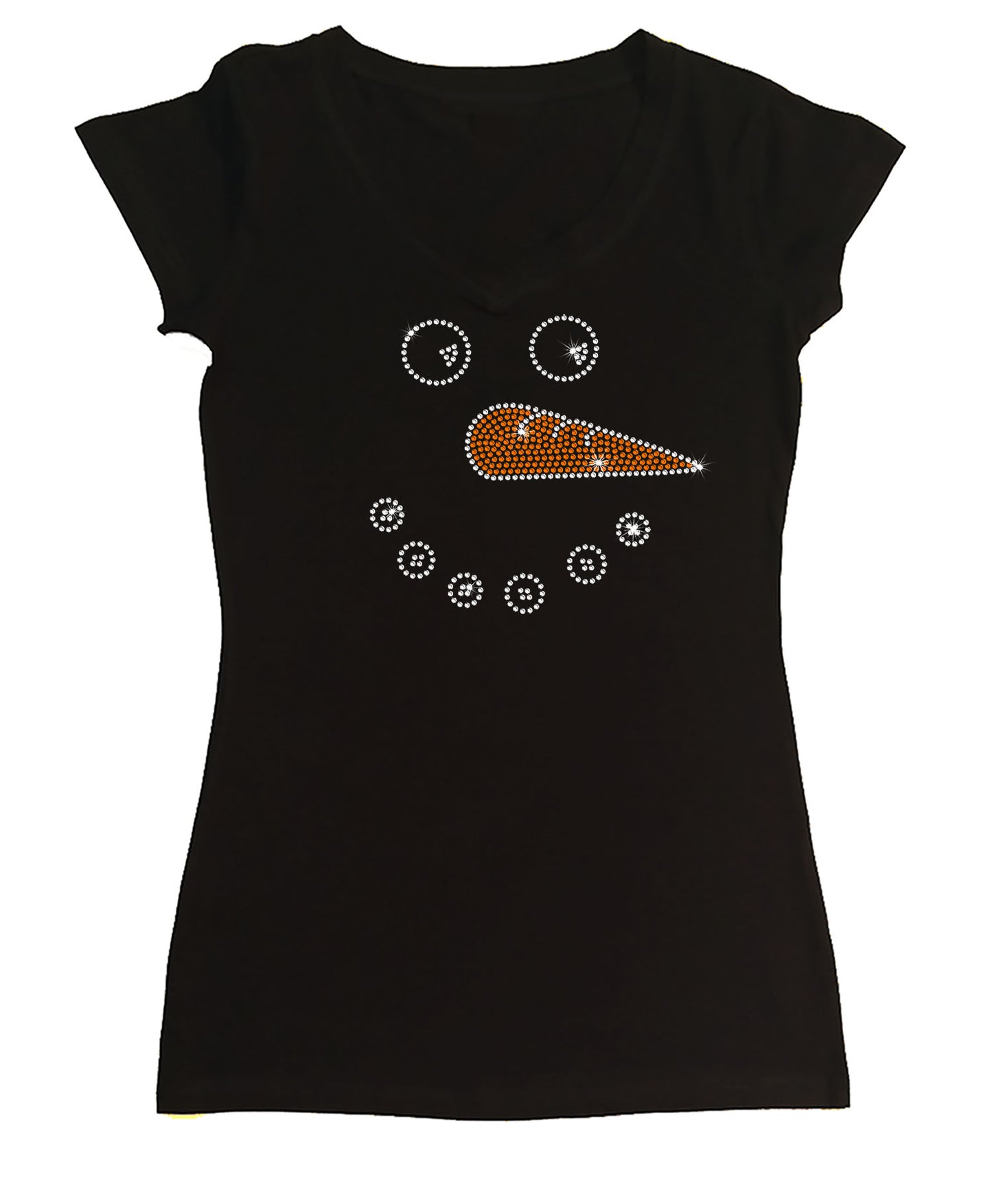 Womens T-shirt with Snowman Face in Rhinestones