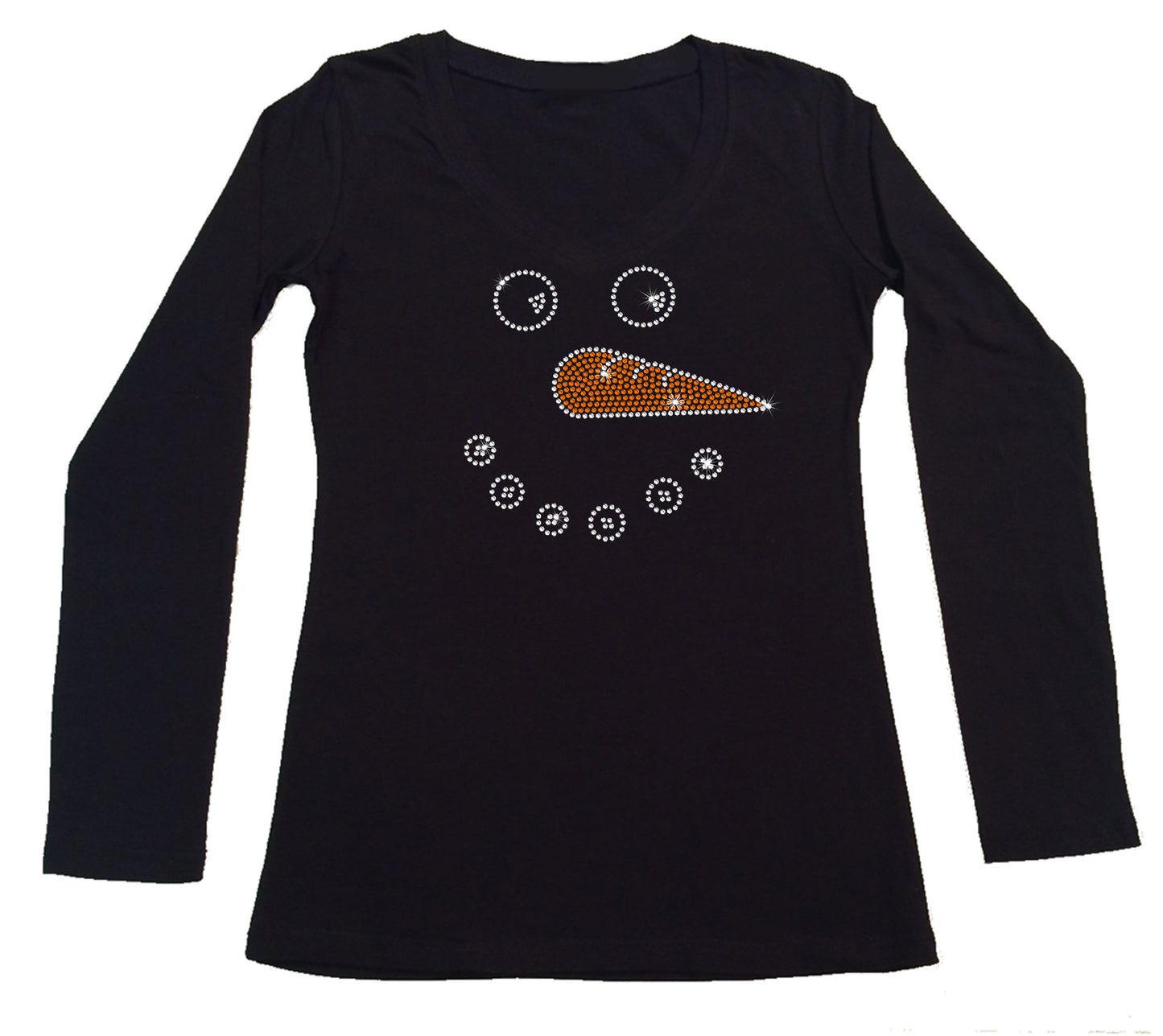 Womens T-shirt with Snowman Face in Rhinestones
