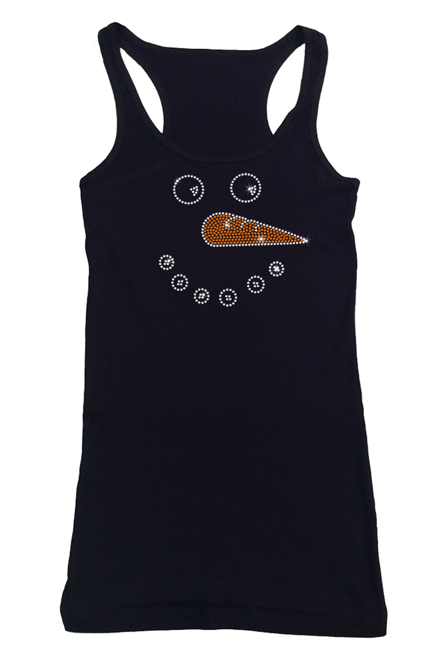 Womens T-shirt with Snowman Face in Rhinestones