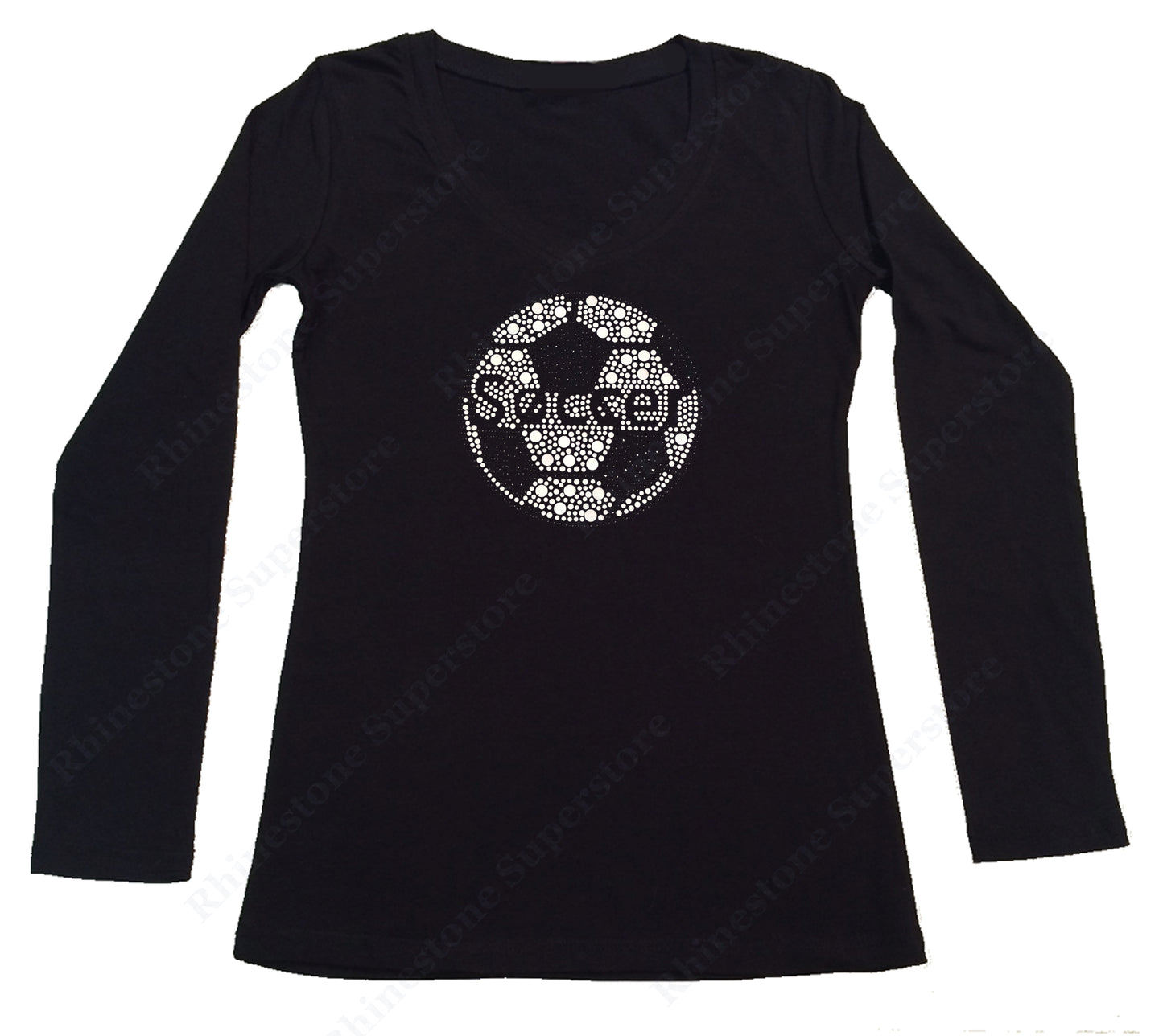 Womens T-shirt with Soccer Ball in Rhinestones