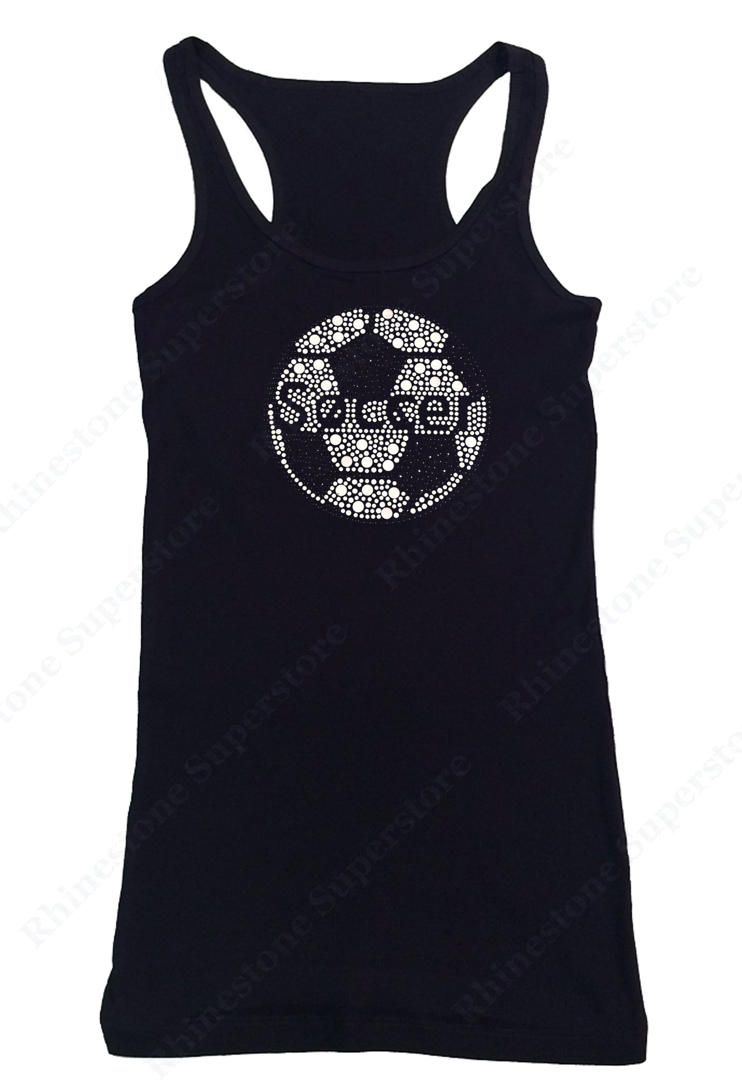 Womens T-shirt with Soccer Ball in Rhinestones
