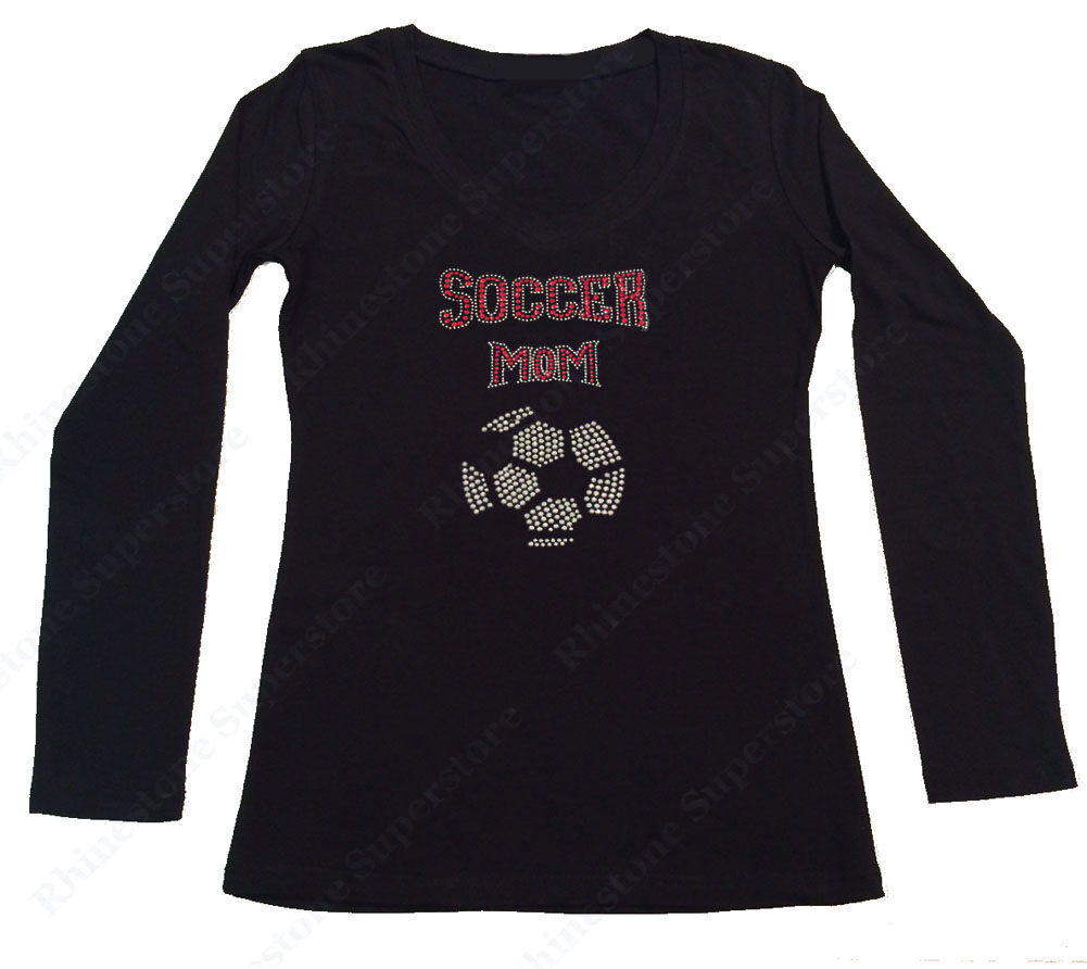 Womens T-shirt with Soccer Mom in Rhinestones