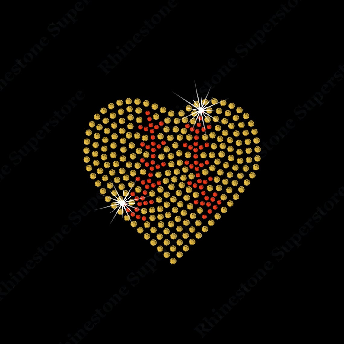 Softball Heart rhinestones transfer
