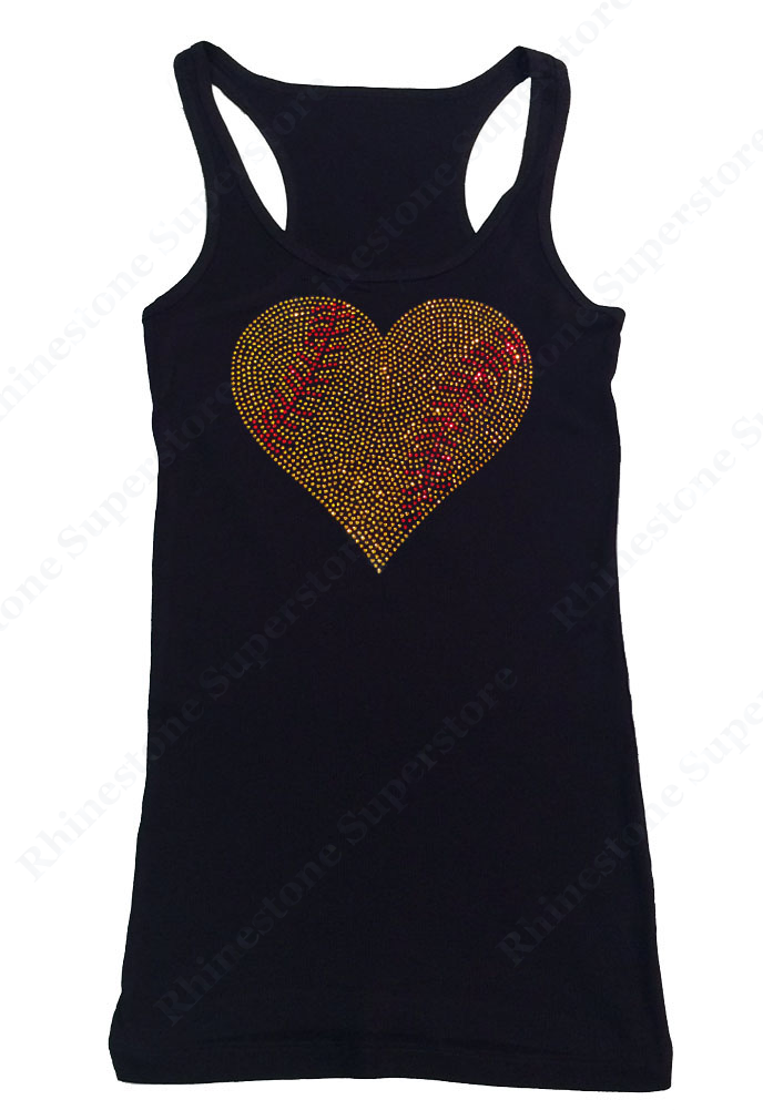 Womens T-shirt with Softball Heart in Rhinestones