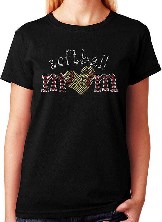 Softball Mom with Heart in Rhinestones