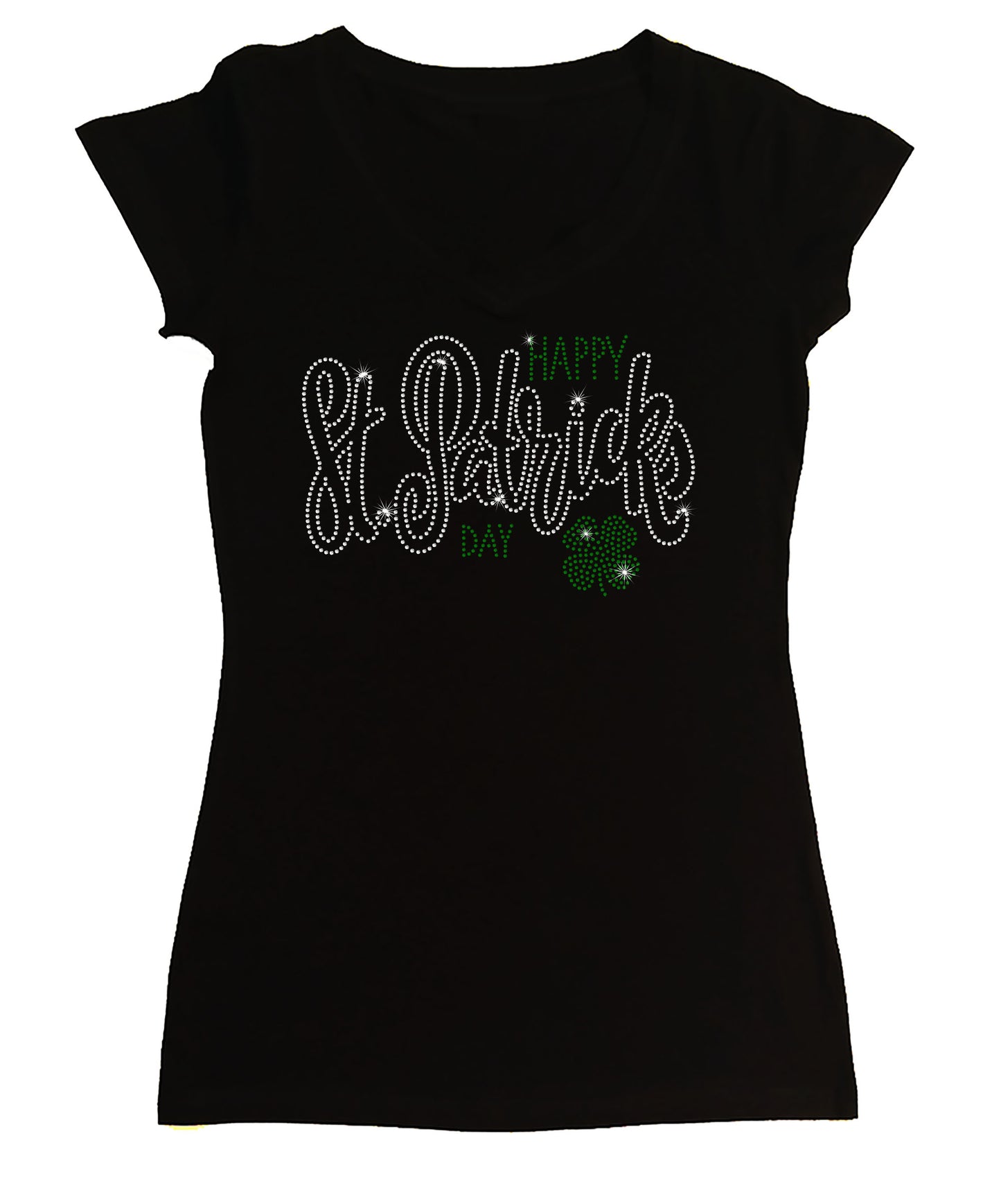 Women's Rhinestone Fitted Tight Snug Shirt St. Particks Day with Green Clover - St. Patrics Day Shirt