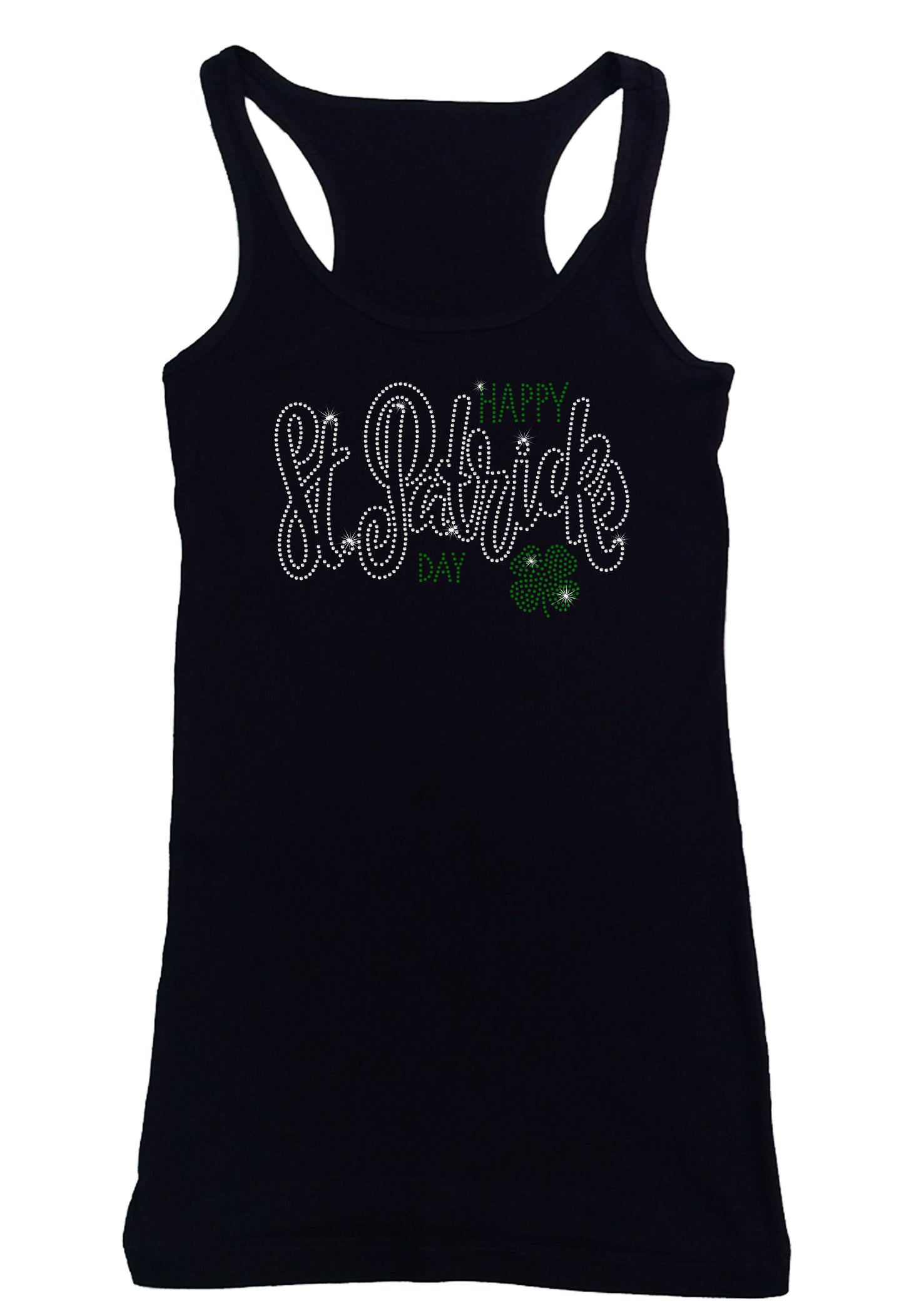 Women's Rhinestone Fitted Tight Snug Shirt St. Particks Day with Green Clover - St. Patrics Day Shirt