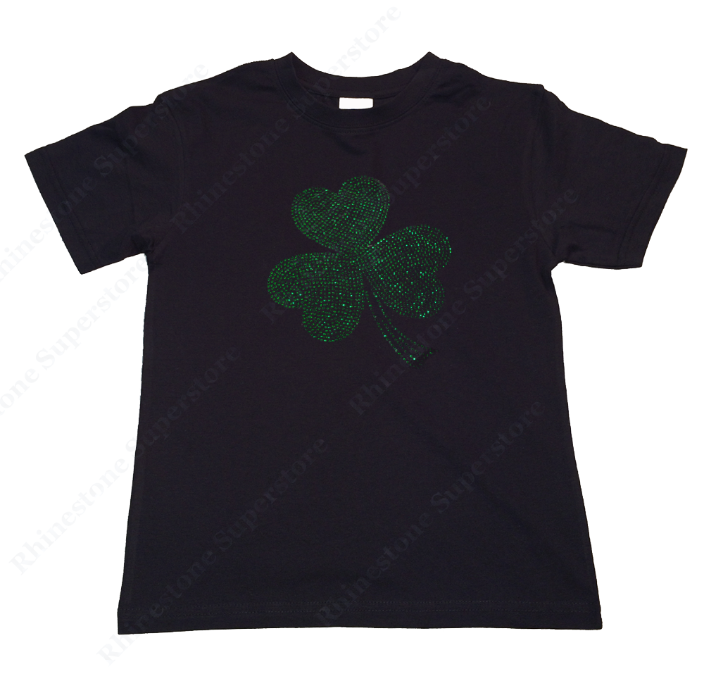 Girls Rhinestone T-Shirt " St. Patrick's Day Clover " Size 3 to 14 Available