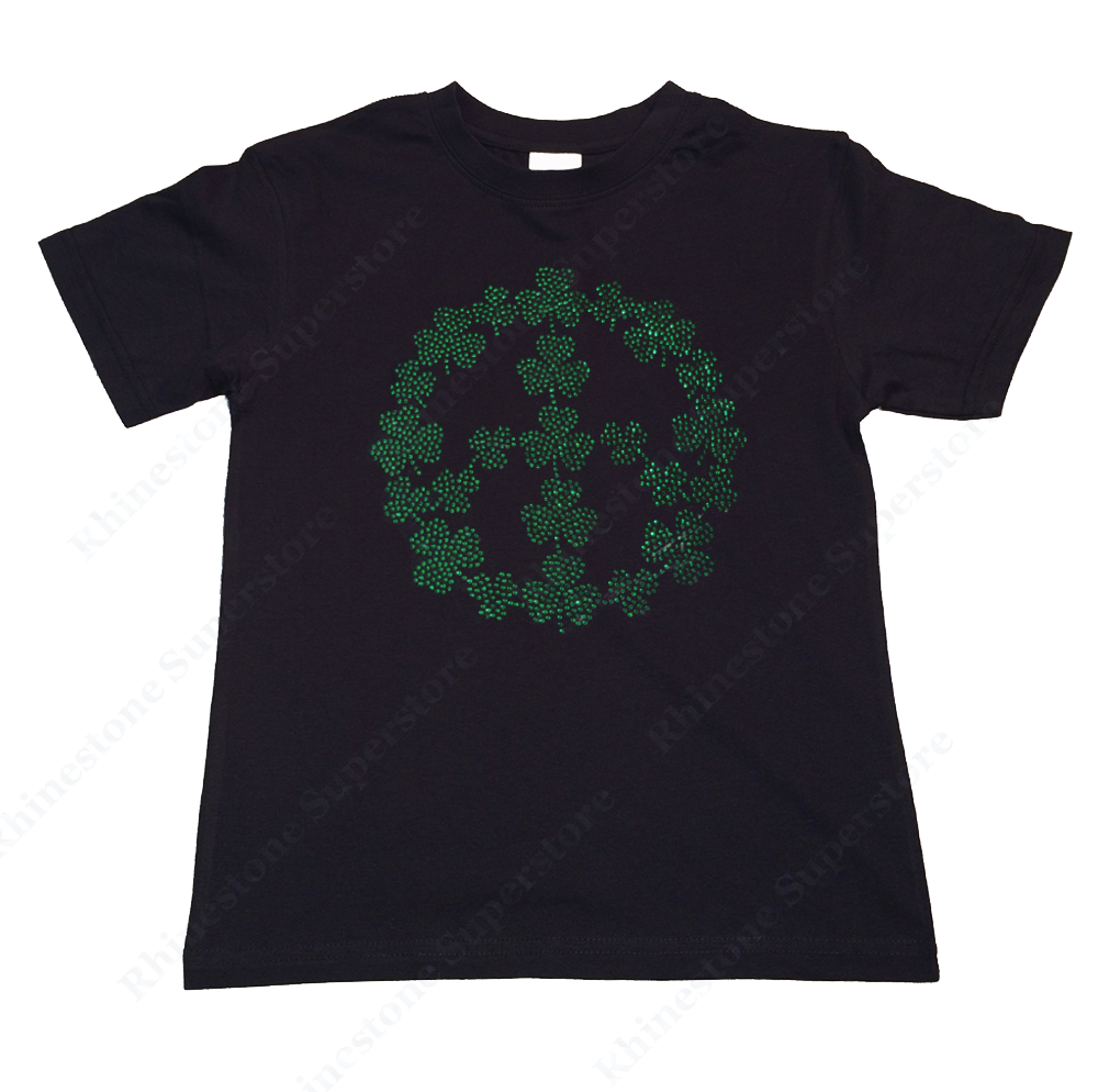 Girls Rhinestone T-Shirt " St. Patrick's Day Peace Sign " Size 3 to 14 Available - Made in Clovers
