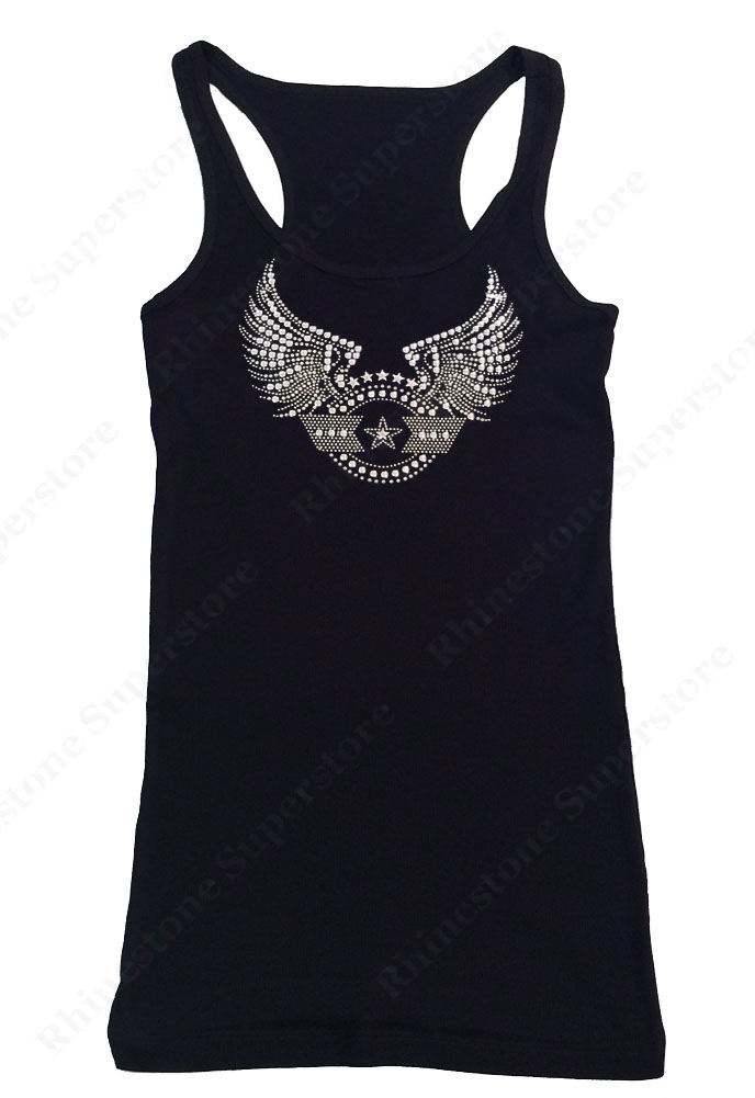 Womens T-shirt with Stars with Wings in Rhinestones