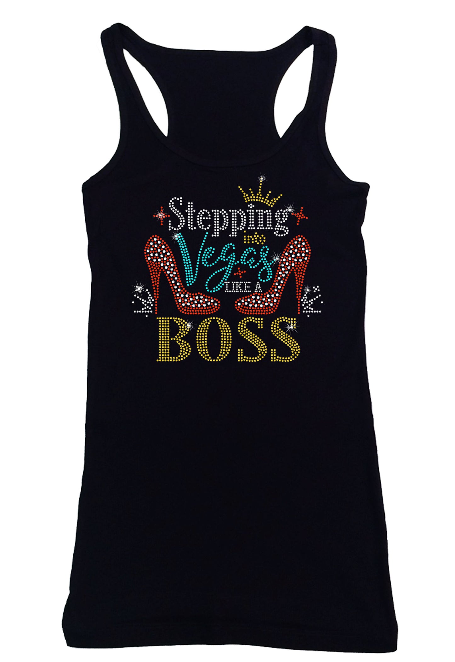 Women's Rhinestone Fitted Tight Snug Shirt Stepping into Vegas Like a Boss - with Heel, Las Vegas Shirt