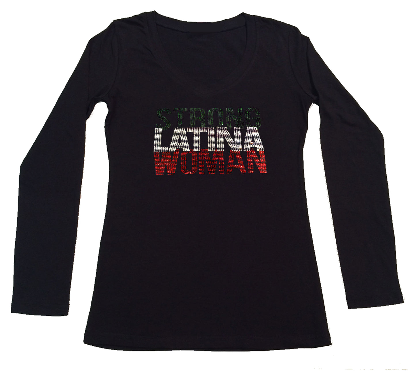 Womens T-shirt with Strong Latina Woman in Rhinestones