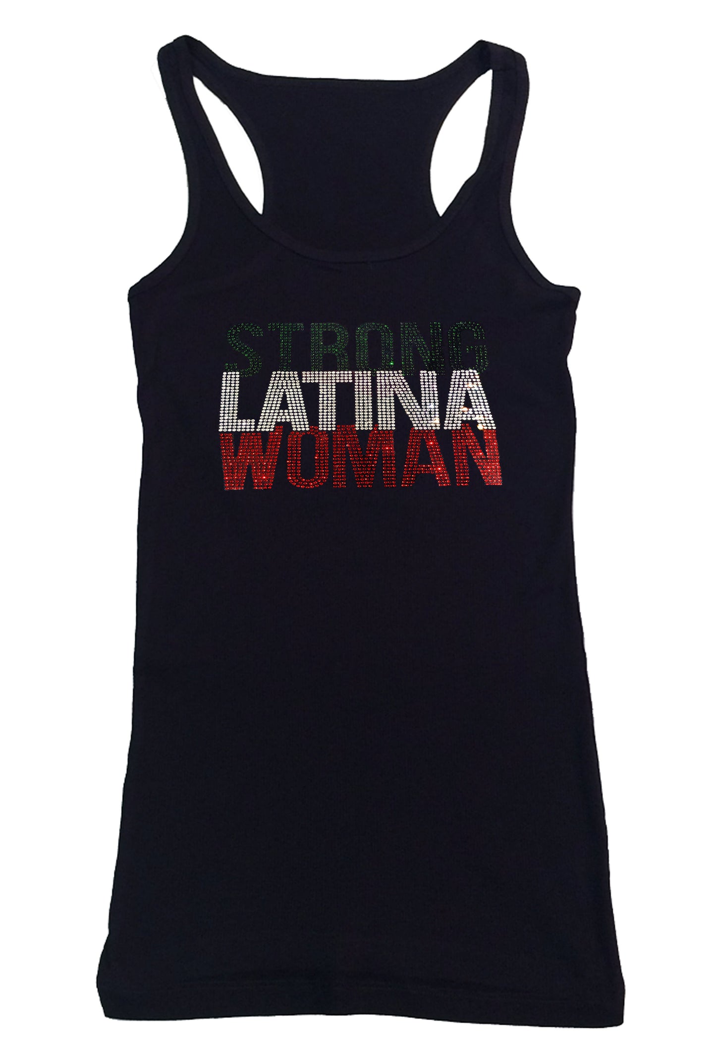 Womens T-shirt with Strong Latina Woman in Rhinestones