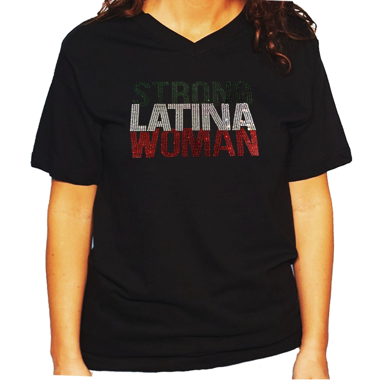 Women's / Unisex T-Shirt with Strong Latina Woman in Rhinestones