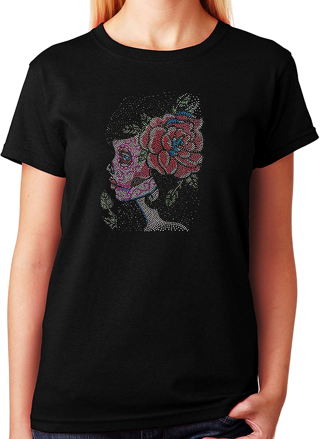 Sugar Skull Girl With Flower In Rhinestuds