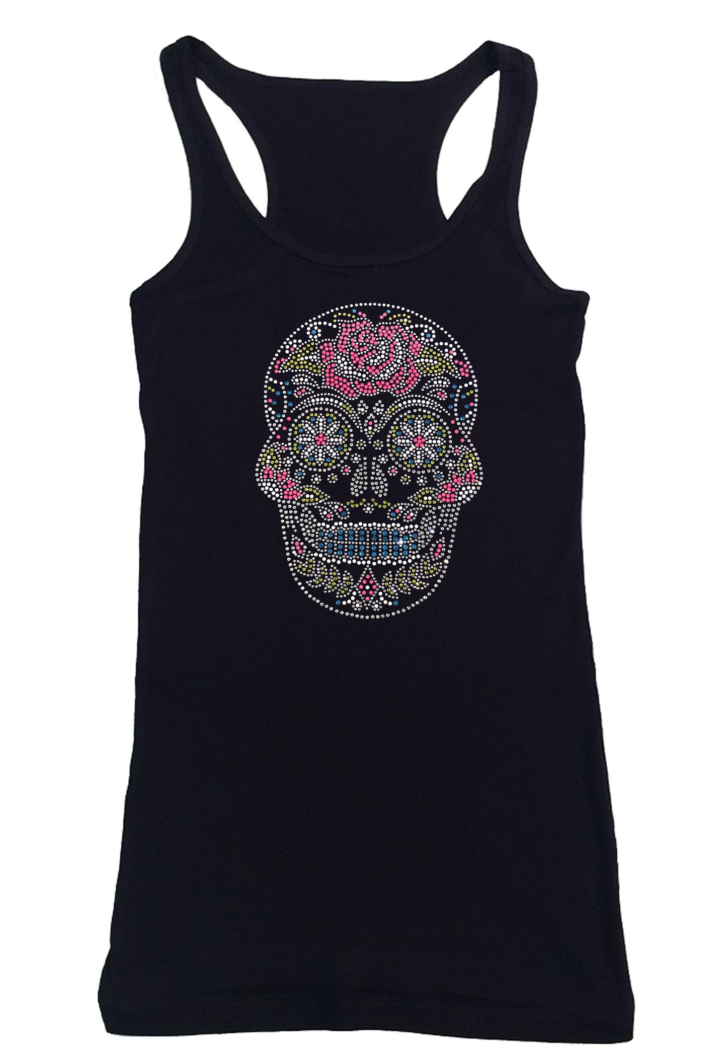 Womens T-shirt with Sugarskull with Flower in Rhinestones