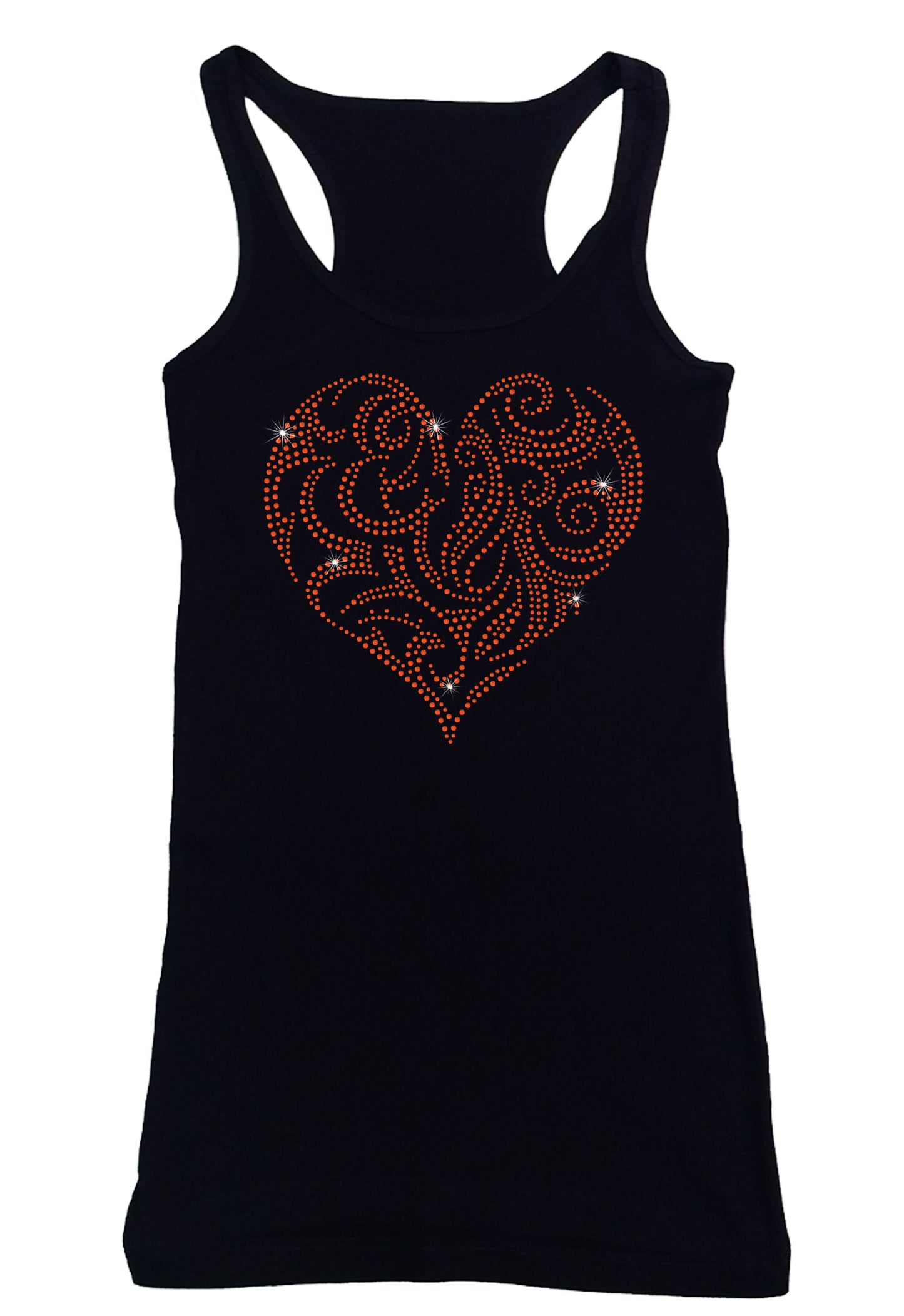 Women's Rhinestone Fitted Tight Snug Shirt Swirl Red Heart - Valentines Shirt