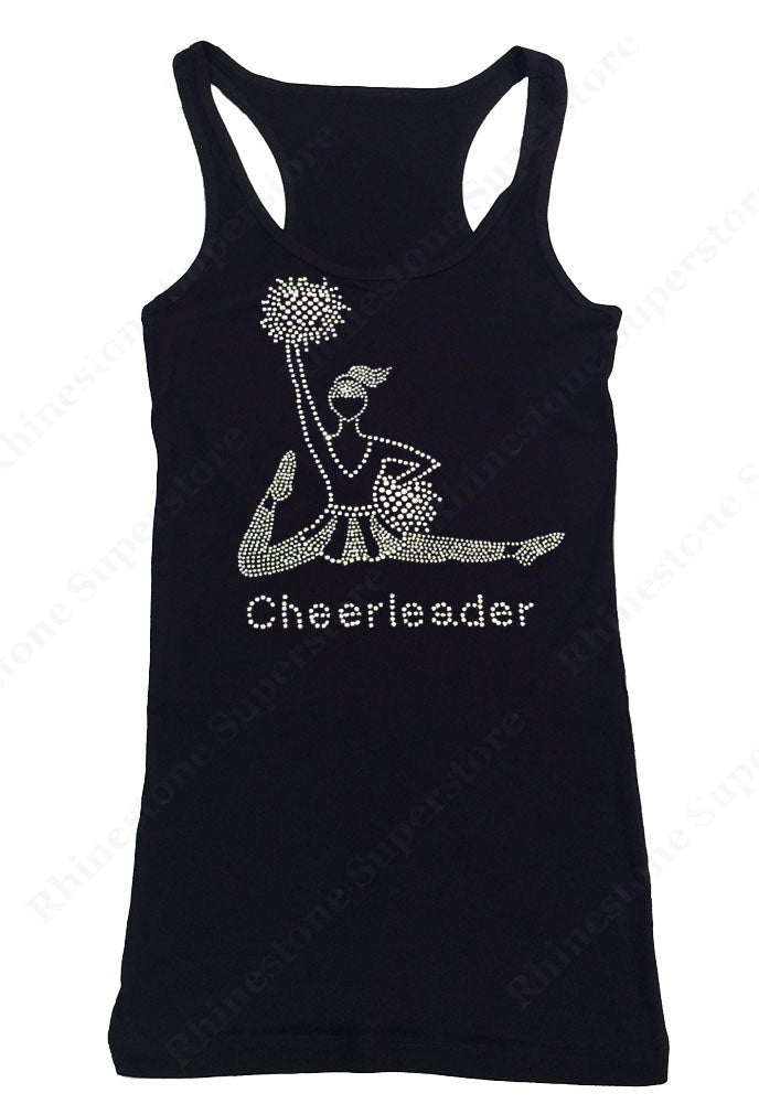 Womens T-shirt with Cheerleader with Pom Poms in Rhinestones