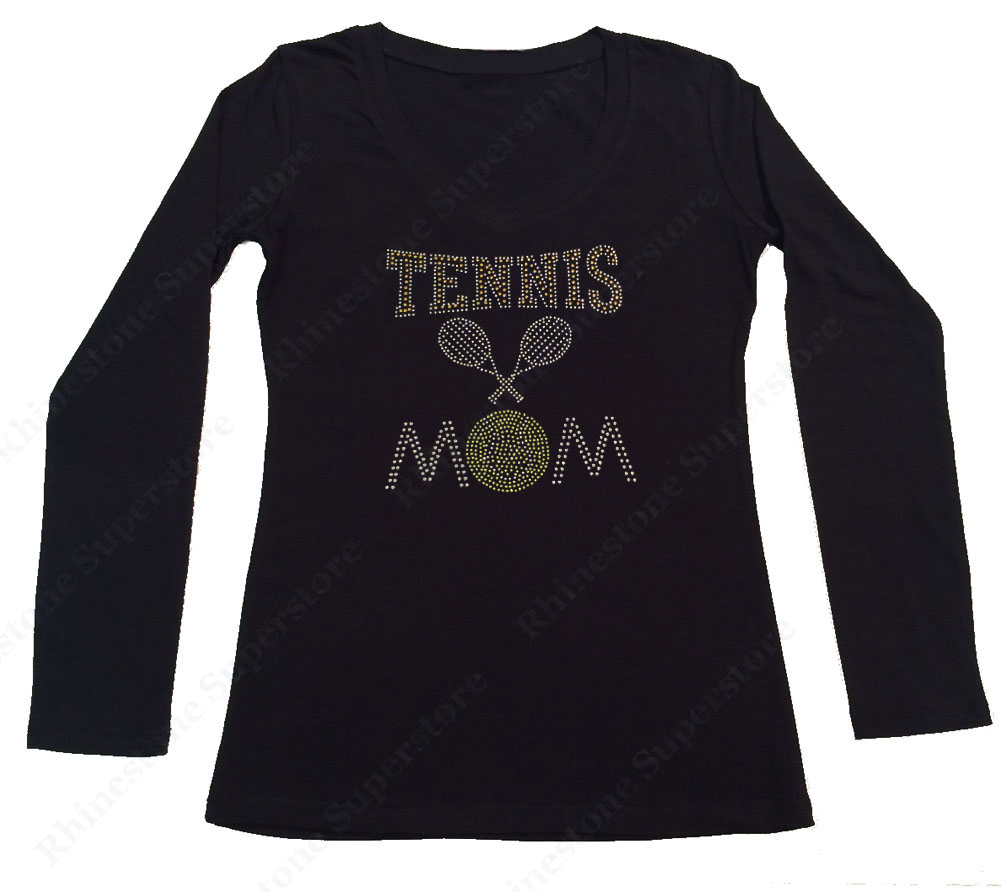 Womens T-shirt with Tennis Mom in Rhinestones
