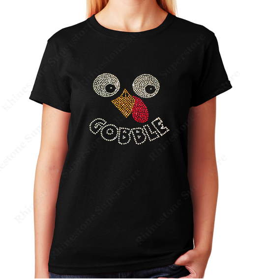 unisex Thanksgiving Turkey Face Gobble crew neck rhinestones