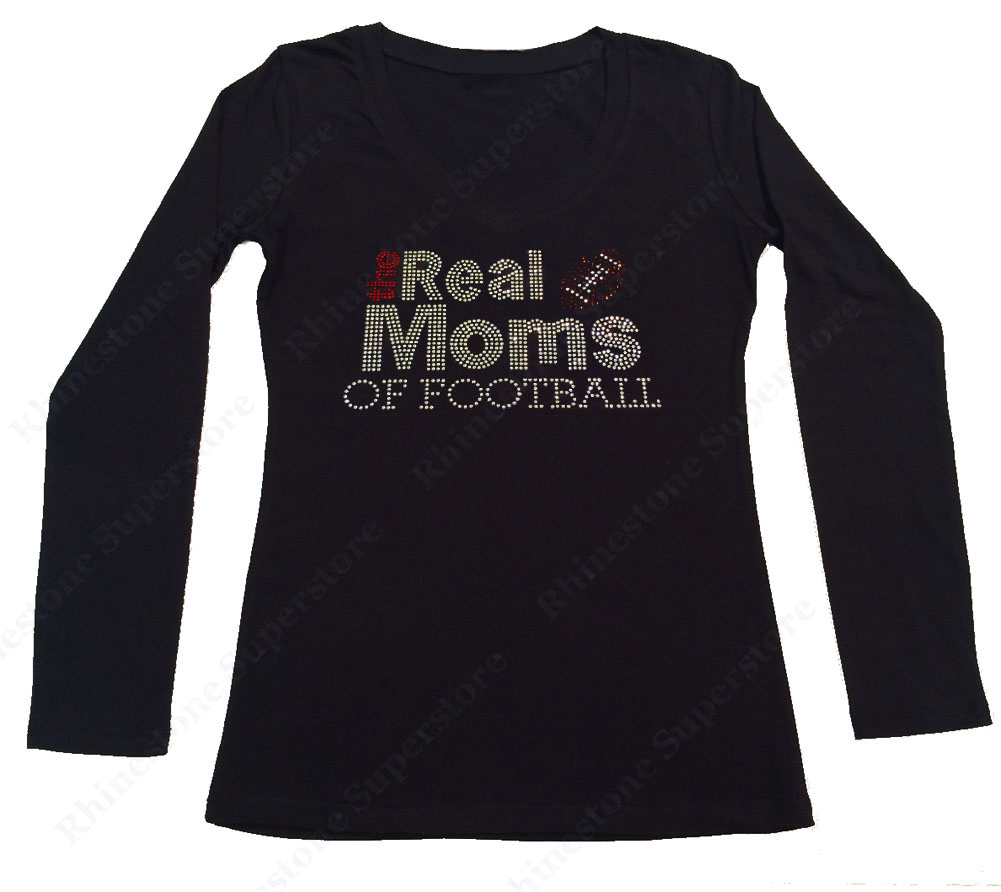 Womens T-shirt with the Real Moms of Football in Rhinestones