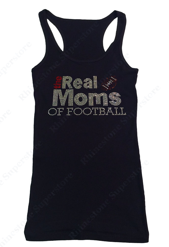 Womens T-shirt with the Real Moms of Football in Rhinestones